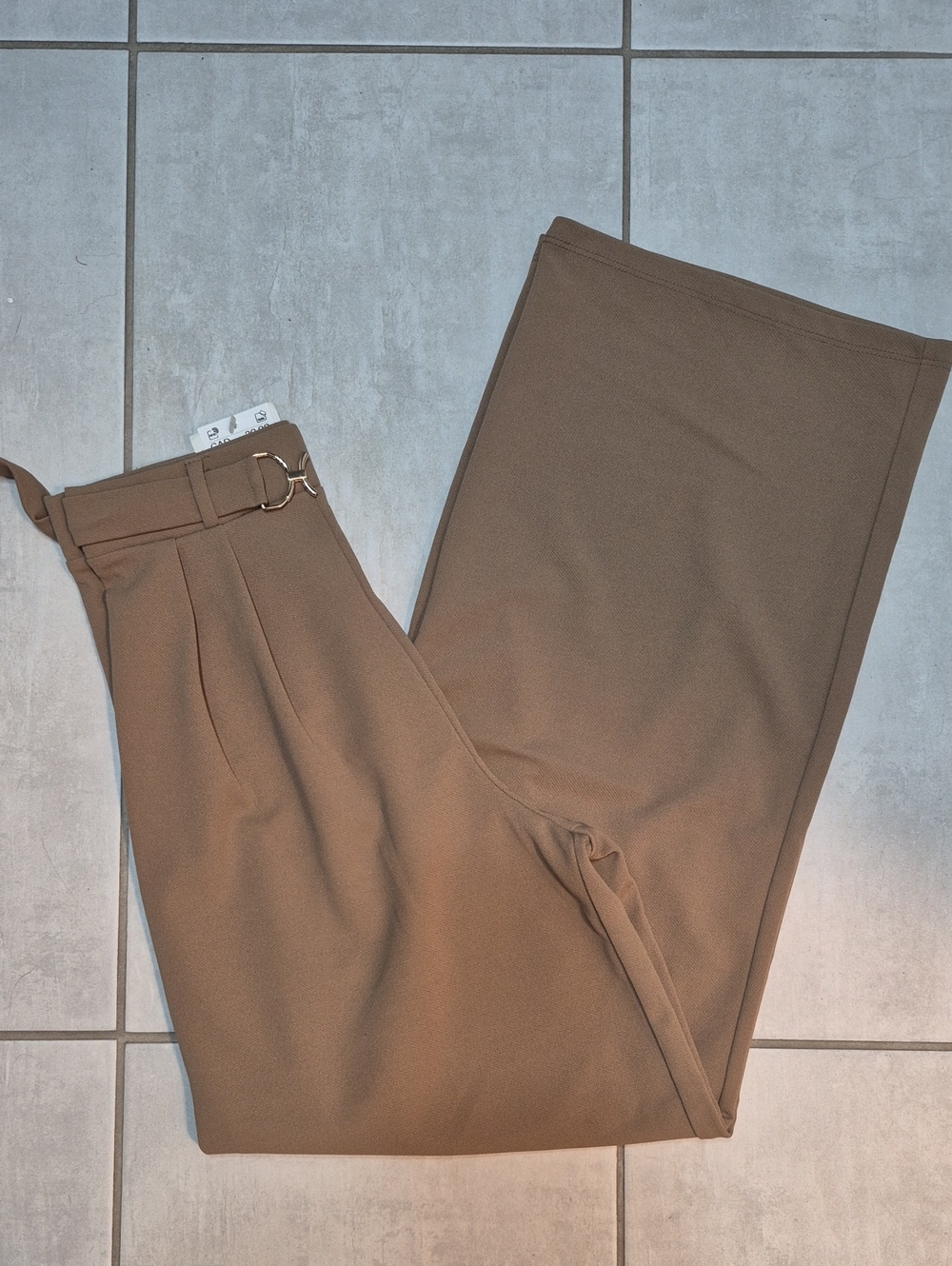 H&M Brown Wide-Leg High-Rise Trousers with Buckle Belt